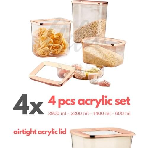 VipAhmet 4 Pcs Rectangle Kitchen Storage Box Copper and Smoked Color Food Storage Transparent Cover Healthy Home Organizer Vip John