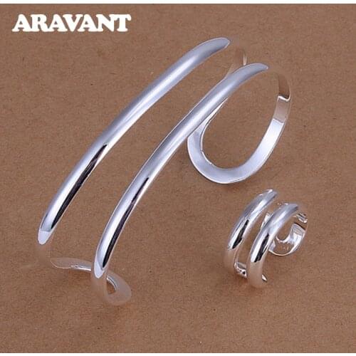 925 Silver Jewelry Sets Open Bracelet&Bangle Ring For Women Wedding Jewelry Set