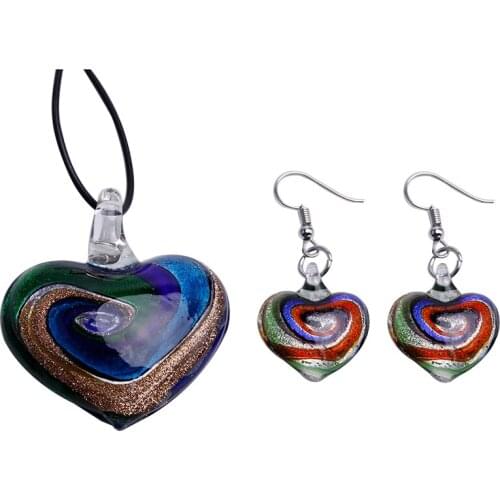 Free Shipping 6 stet Jewelry Women Party Necklace/earrings heart-shaped Lampwork Glass Murano Bead Necklace Earring Fashion