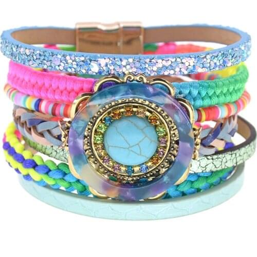 Handmade Bohemia bracelets for women chram leather bracelets Magnetic Clasp bracelet Female fashion Jewelry gifts wholesale