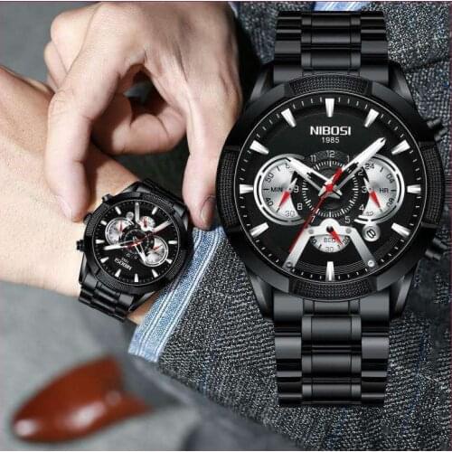 Relogio Masculino NIBOSI Genuine Mens Watches Top Brand Luxurious Men Watch Big Dial Waterproof Golden Chronograph Male Watches