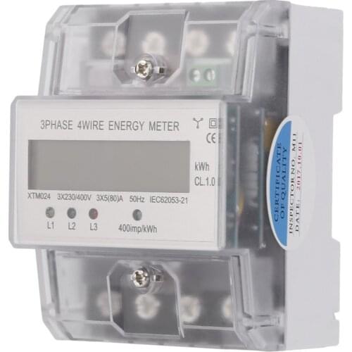 Digital LCD 3x20(80A) Energiemeter Electronic Meter Three Phase Four Wire DIN-Rail KWh Electronic Energy Meter Measuring Tools