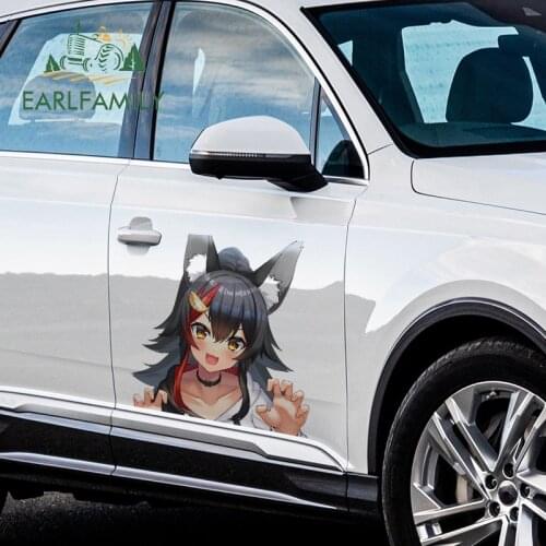 EARLFAMILY 43cm x 41cm For Ookami Mio Peeker Car Stickers Funny Car Styling Decal Vinyl Motorcycle Waterproof Sunscreen Sticker