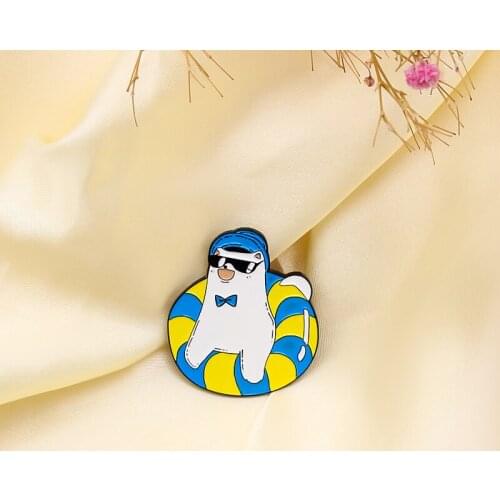 White cat Lovely animals Enamel Brooch Swimming ring Sunglasses Hat bow kitten Swimming Fun Badge Lapel Pin Childrens gifts