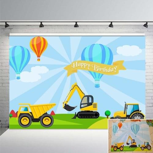 Under Construction Birthday Backdrop Excavator Boy Birthday Party Banner Photography Background Guidepost Truck Digger Backdrops