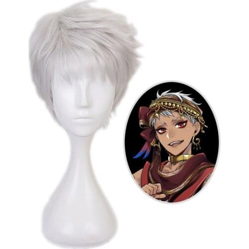 Kalim Al-Asim Silver Gray Short Wig Cosplay Costume Twisted Wonderland Heat Resistant Synthetic Hair Men Women Party Wigs
