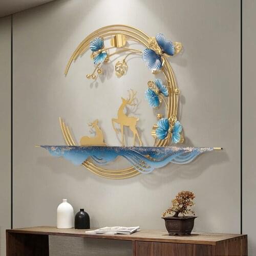 Chinese Luxury Wrought Iron Landscape Butterfly Deer Wall Sticker Porch Wall Hanging Craft Home Livingroom Wall Mural Decoration