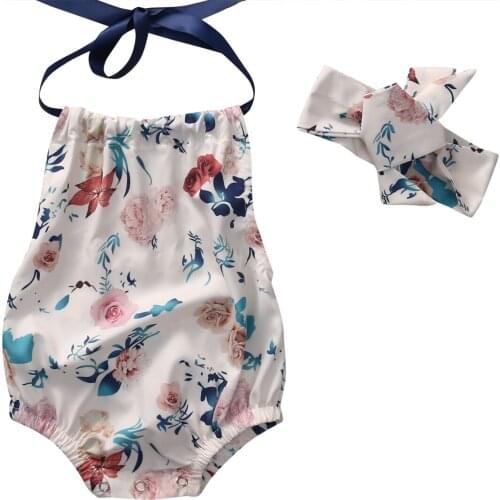 2Pcs Floral Romper Cotton Newborn Baby Girl sleeveless Romper Jumpsuit Clothes Sunsuit Outfits