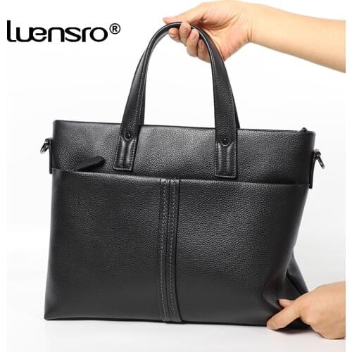 Hot Selling Slim Briefcase Genuine Leather Men Bag Handbag Totes Mens Briefcase Laptop Bag Male Cowhide Leather Shoulder Bags