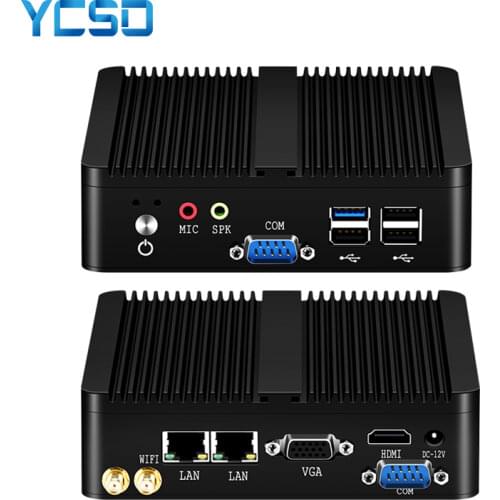 YCSD Fanless Mini PC Dual LAN Celeron N2830 J1900 Mini Computer 2*Gigabit LAN Windows 7 10 WIFI USB Desktop Micro Htpc Nuc Ps