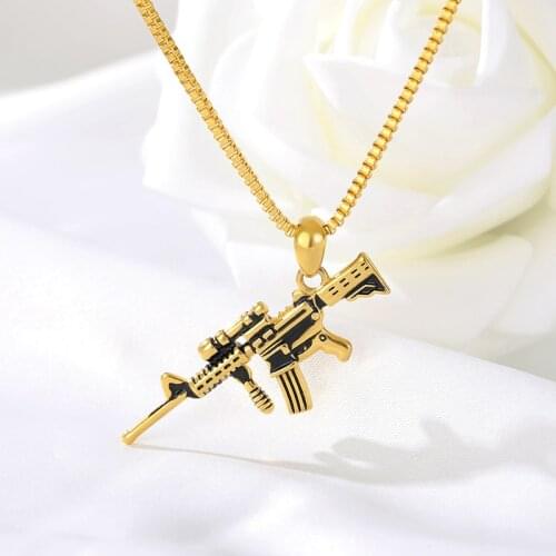 Fashion Punk Hip-Hop Gun Shape Pendant Necklace For Men Stainless Steel Box Chain Necklace Boyfriend Accessories Club Bar Party