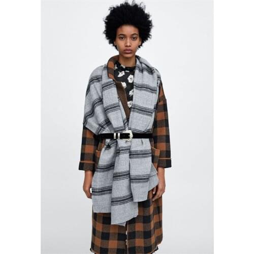 Fashion Cashmere Women Grey Stripes Scarf Winter Warm Shawls And Wraps Bandana Pashmina Long Tassel Female Foulard Thick Blanket