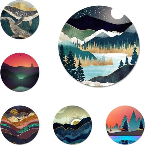 Marble Mountain Moon Black Icons Pins Badge Decoration Brooches Metal Badges For Clothes Backpack Decoration