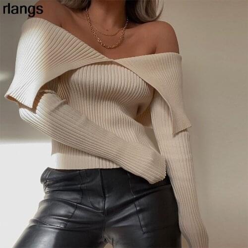 New Personality Off-Shoulder Solid Color Long-Sleeved Slim T-Shirt Women Autumn European And American INS New Womens Clothing