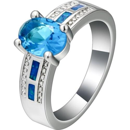 2018 New silver color ring dazzling sky bule cubic zircon stone paved engagement party opal rings jewellry for women 6-10mm