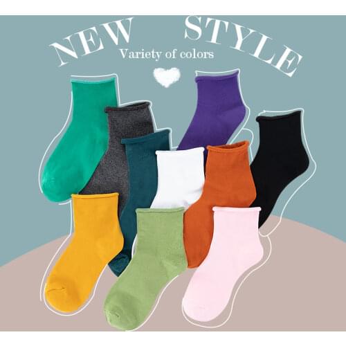 Ins Hot Socks Women Fashion Color Solid Socks Cotton Socks Funny Crimping Kawaii Purple Casual Harajuku 2021 Autumn New