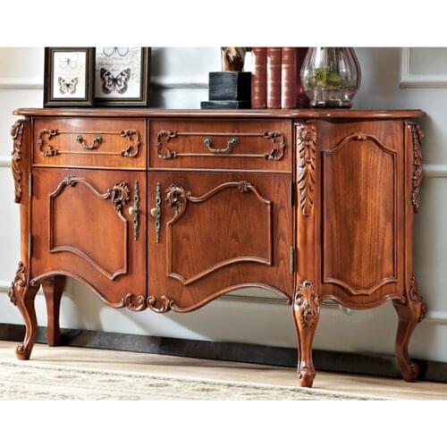 European-style solid wood carved dining side cabinet dining side table American hallway cabinet tea cabinet cupboard