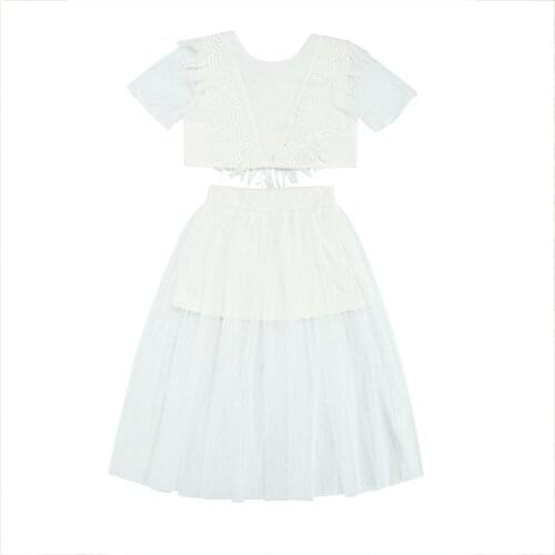 OPPERIAYA 2PCS Toddler Baby Girl Clothing Summer Lovely Outfits Short Sleeve Tie Back Lace T-shirt Tulle Skirt Casual Set