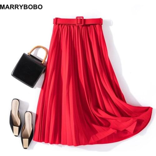 Autumn Winter Pleated Skirts For Women 2021 Vintage Solid Work Weasr Belted Midi Skirt Casual Lady High Waist Velvet Skirt