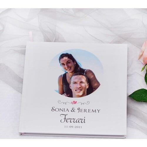 Personalized Wedding Guestbook White Custom Photo Signature Wedding Guest Book Wedding Pictures and Writing with Hearts