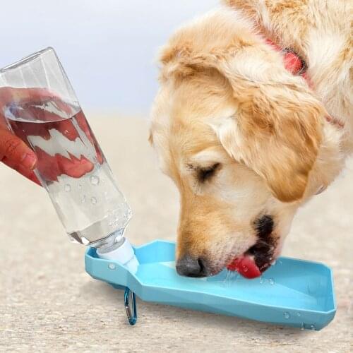 Pet Dog Travel Water Bottle Dispenser Foldable Plastic Cat Drinking Water Feeder Portable Outdoor Pet Puppy Bowl Drinker 500ML