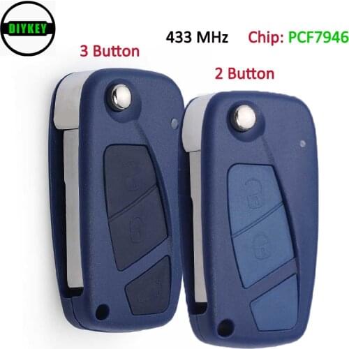 DIYKEY Flip Remote Key 2 / 3 Button 434MHz PCF7946 Chip for Fiat Punto Ducato Stilo Panda Central Blue