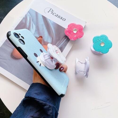 Folding mobile phone stand for phones flowers shape set with rhinestones