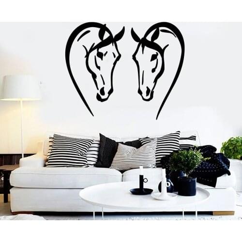 Vinyl Wall Decal Heads Couple Horses Love Heart Animal Farm Pets Wall Stickers Bedroom Living Room Decor Mural Removable S1369