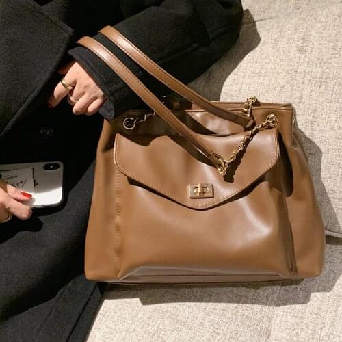 High Quality Retro Bag Womens Large Capacity 2021 Autumn And Winter New Trendy Wild Chain Shoulder Tote Bag PU Leather Handbag