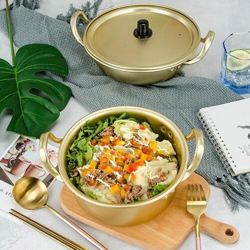 High Quality Gold Soup Pot Aluminum Alloy Non-stick Milk Pot Stockpot Cooker Salad Noodle Bowl Kitchen Cooking Tools 1Set
