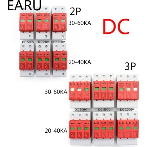 SPD 2P 3P DC 500V 800V 1000V 20KA~40KA 30KA~60KA House Lightning Surge Protector Protective Low-voltage Arrester Device PV Solar