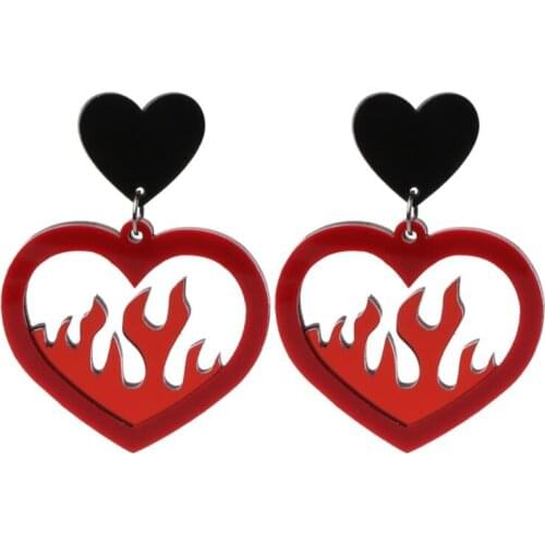 Acrylic Red Heart Fire Dangle Earrings Pendant Statement Women Fashion Jewelry E56C