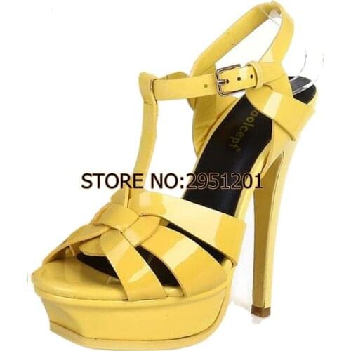 Woman leather sandals high heel Open Toe platform rome shoes summer punk t-strap buckle footwear size 35-40