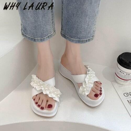 Woman sandals platform sandal shoes the high end of summer sandals, slippers sponge with pearls, indoor and outdoor leisure flip