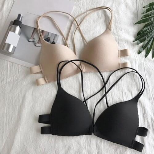 Womens Front Closure Bra Breathable Strappy Criss-Cross Back Brassiere Non-slip Lingerie Bralette Underwear