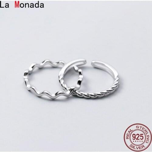 La Monada 51-57mm Resizable 925 Silver Rings For Women Wave Real Silver 925 Woman Adjustable Ring Fine Luxury Jewelry Silver