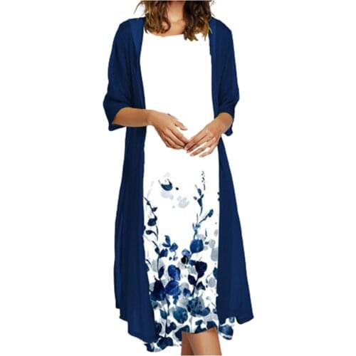 2021 Fashion Womens Plus Size Dress Casual Floral Print Chiffon Two-Piece Set Elegant Party Dress Boho Lady Dresses платье robe