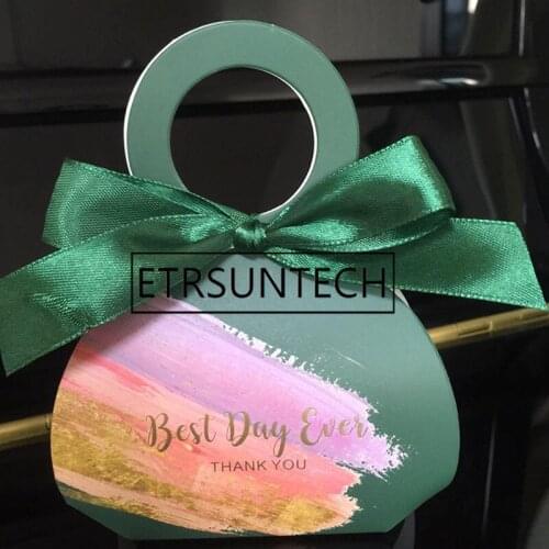 200pcs Romantic Handbag Shape Wedding Candy Cookie Box Kraft Paper Wedding Favors Party Gifts Box For Guest