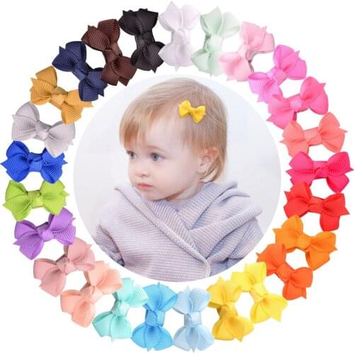 25Pcs/lots Mini Solid Hair Bows With Clip For Cute Girls Hair Clips Boutique Hairpins Barrettes Headwear Kids Hair Accessories