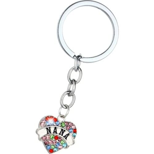 36PC Nana Keyrings Colorful Crystal Rhinestone Heart Charm Pendant Keychains Family Grandma Grandmother Birthday Gifts Jewelry