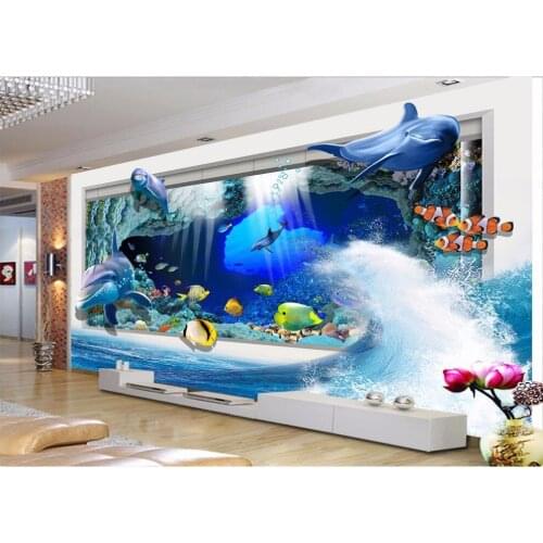 3d wallpaper custom mural non-woven photo Sea world dolphin TV backdrop painting 3 d wall murals wallpaer for living room