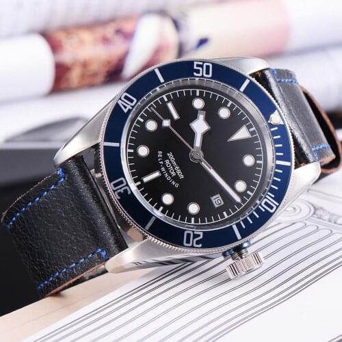 41mm Mens Watch Corgeut Automatic black sterile dial Sapphire glass SS Waterproof Calendar Luminous mechanical wristwatches