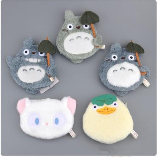7 styles 12cm cute Totoro Leaves Cat Chick Cartoon Kawaii Card Coin Packet Storage bags Soft Plush Purse Multi-functional Bag