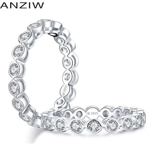 ANZIW 925 Sterling Silver Band Rings Women Engagement Simulated Diamond Wedding Silver Bridal Full Eternity Rings Jewelry