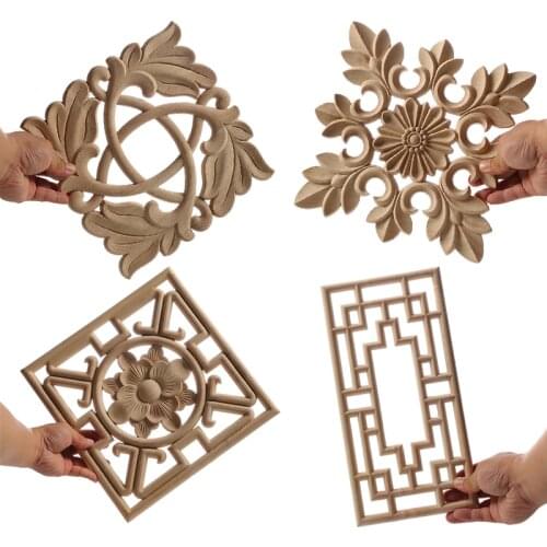 Wood Applique Wood Furniture Decoration Wood Decal Unpainted Onlay Flower Long Wooden Walls Home Decoration Window Decoration