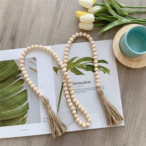 Farmhouse Beads Garland with Tassels Kids Room Wall Hanging Ornaments Wooden Bead Twine Tassel String Rustic Country Home Decor