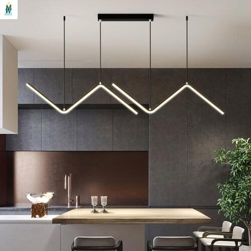 Black Long Pendant Lights Modern Restaurant Bar Simple Gold Long Chandelier Dining Living Room Decor Coffee Shop Hanging Light