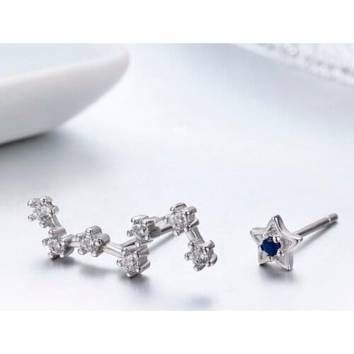 Cute 925 Sterling Silver Polaris & Dipper Stars CZ Stud Earrings For Women Children Girls Kids Jewellery Gift Orecchini Aros