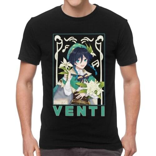 Genshin Impact Venti T Shirt Men Short Sleeve Cotton T-shirt Game Anime Tee Tops Novelty Tshirts Gift Idea