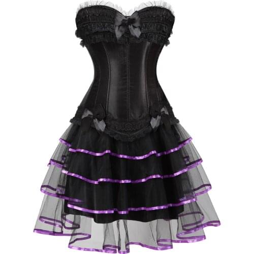 Hot Lace Trim Pink Corsets for Girls Sexy Lingerie Dancing Dress Overbust Lace Up Bustier Corset with Tutu skirt Gothic Corset
